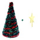 Árvore de Natal Festão Decorativa 26cm com Estrela Ponteira Dourada para Mesa, Escritório e Decoração de Ambientes