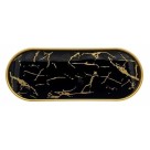 Bandeja Decorativa Oval Mármore em Vidro e Alumínio 30cm Decoracao Sofisticada