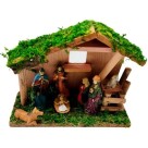 Presépio Resina e Madeira 20x8x15cm Decorativo Natalino Artesanal com Base Rústica para Mesas Estantes Aparadores e Vitrines