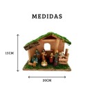 Presépio Resina e Madeira 20x8x15cm Decorativo Natalino Artesanal com Base Rústica para Mesas Estantes Aparadores e Vitrines