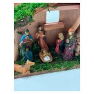 Presépio Resina e Madeira 20x8x15cm Decorativo Natalino Artesanal com Base Rústica para Mesas Estantes Aparadores e Vitrines