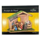 Presépio Resina e Madeira 20x8x15cm Decorativo Natalino Artesanal com Base Rústica para Mesas Estantes Aparadores e Vitrines