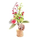 Vaso Tronco de Madeira com Frutífera Artificial 25cm Decoração Rústica para Sala, Varanda, Escritório e Ambientes Internos