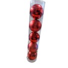 Bola de Natal 8cm Vermelha C/5 Unidades em Tubo – Acabamento Misto Fosco e Brilhante para Decoração de Árvore