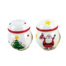 Saleiro/Pimenteiro Natalino em Louça Premium com Design Decorativo Festivo Decorado
