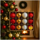 Kit Bola Natal Nonato 12 Unidades 8cm Mistas Decorativas Cores Sortidas Azul, Vermelho, Verde, Dourado, Branco