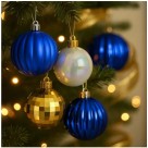 Kit Bola Natal Nonato 12 Unidades 8cm Mistas Decorativas Cores Sortidas Azul, Vermelho, Verde, Dourado, Branco
