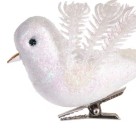 Enfeite Natalino Pássaro Branco com Glitter 12×4 cm – Decoração de Natal em Poliéster para Árvore, Guirlandas e Arranjos