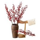 Galho de Frutos Vermelhos 50cm Enfeite Natalino para Árvores, Vitrines e Arranjos Florais Festivos