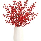 Galho de Frutos Vermelhos 50cm Enfeite Natalino para Árvores, Vitrines e Arranjos Florais Festivos