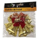 Enfeite Sinos 50x36cm Wincy Natal Decorativo Dourado com Laço e Detalhes Festivos