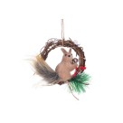 Guirlanda mini de porta 13,5x3,8x10,5cm esquilo natalina decorativa em MDF com pinhas e cordão para porta, parede e arranjos de Natal