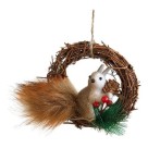 Guirlanda mini de porta 13,5x3,8x10,5cm esquilo natalina decorativa em MDF com pinhas e cordão para porta, parede e arranjos de Natal