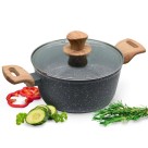 Caçarola Indução Antiaderente 24cm com Revestimento Granito | Fundo Triplo Magnético, Tampa de Vidro e Alças Soft Touch