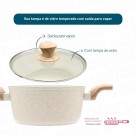 Caçarola Indução Antiaderente 24cm Bege com Tampa de Vidro | Fundo Triplo Magnético, Cabo Soft Touch e Revestimento Saudável