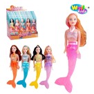 Boneca Cindy Sereia Tubo 28cm Infantil Brinquedo Fantasia com Cabelo Longo e Cauda Brilhante