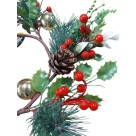 Guirlanda Folhagem Xmas 38cm com Bolas Decorativas e Frutos