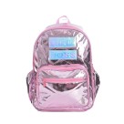 Mochila Teen Metalizada Prata Espelhada Feminina Escolar com Bolso Frontal e Alças Reforçadas