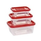 Conjunto Potes Rio de Janeiro 3 Peças – Potes Plásticos com Tampa Vermelha, Empilháveis, Resistentes e Transparente, Ideais para Armazenar Alimentos