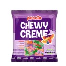 Bala mastigável sabor de frutas sortidas e creme (morango, cassis, mamão, laranja)