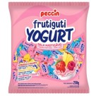 Bala mastigável sabor de frutas sortidas com iogurte (morango e iogurte, abacaxi e iogurte, framboesa e iogurte)