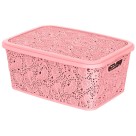 CESTO ORGANIZADOR C/ TAMPA 17L RENDA FLORAL ROSA UN.
