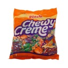 Bala mastigável sabor de frutas sortidas e creme (morango, cassis, mamão, laranja)
